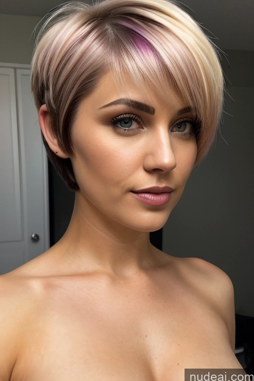 ai nude image of arafed woman with a pink top and a short haircut pics of Short Hair Perfect Boobs Big Ass Close-up View Rainbow Haired Girl Slicked