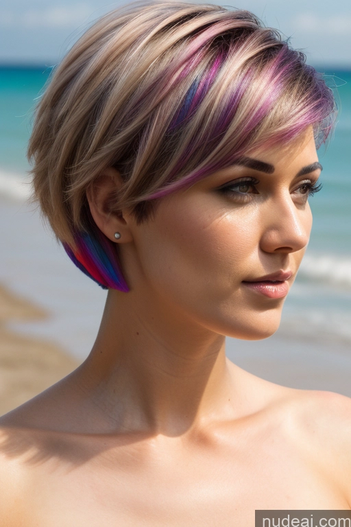 related ai porn images free for Short Hair Perfect Boobs Big Ass Close-up View Rainbow Haired Girl Slicked Beach