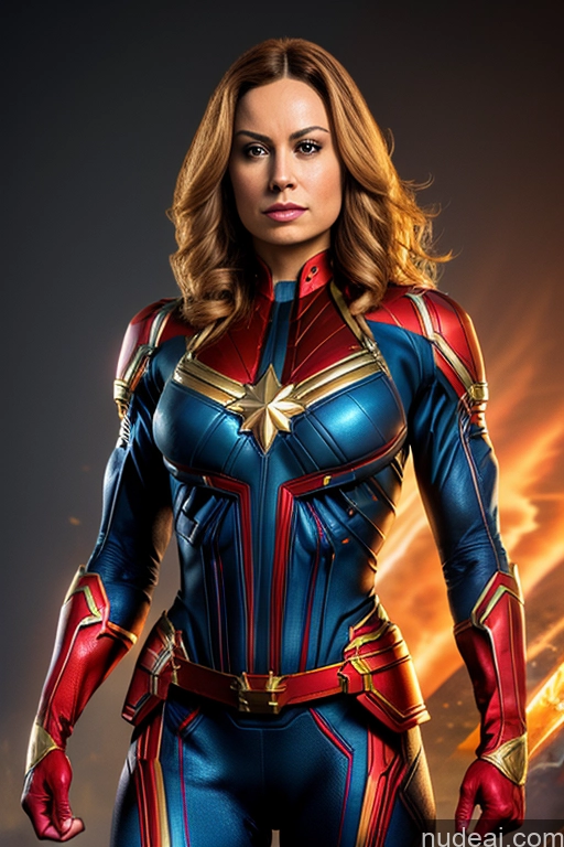 ai nude image of a close up of a woman in a captain marvel costume pics of Regal Front View Muscular Busty Cosplay Superhero Captain Marvel