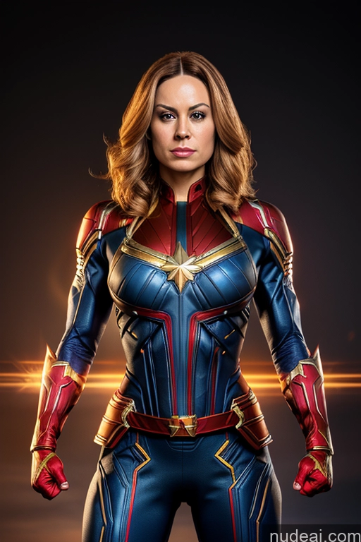 ai nude image of a woman in a captain marvel costume posing for a photo pics of Regal Front View Muscular Busty Cosplay Superhero Captain Marvel Neon Lights Clothes: Red Neon Lights Clothes: Orange