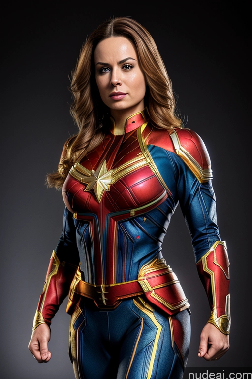 Regal Front View Muscular Busty Cosplay Superhero Captain Marvel Neon Lights Clothes: Yellow