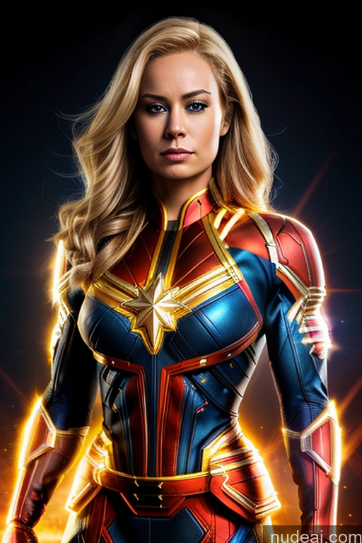 Regal Front View Muscular Busty Cosplay Superhero Captain Marvel Neon Lights Clothes: Yellow Neon Lights Clothes: Red Neon Lights Clothes: Orange Cyborg Blonde