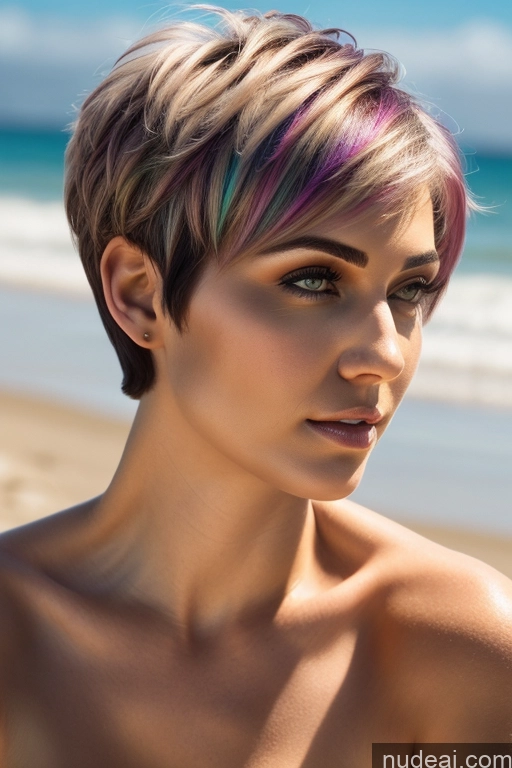 related ai porn images free for Short Hair Perfect Boobs Big Ass Close-up View Rainbow Haired Girl Slicked Beach