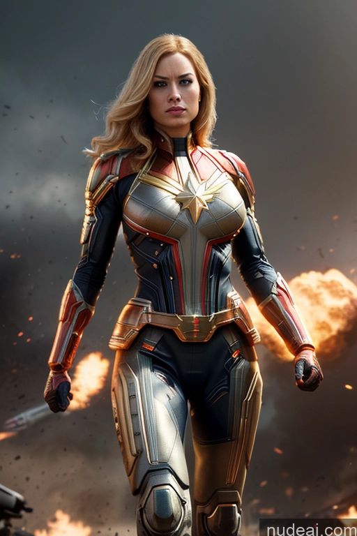 ai nude image of araffe woman in a suit with a sword and fire in the background pics of Regal Cosplay Busty Muscular Front View Superhero Cyborg Perfect Boobs Blonde Science Fiction Style Battlefield Neon Lights Clothes: Red Neon Lights Clothes: Orange Neon Lights Clothes: Yellow Captain Marvel