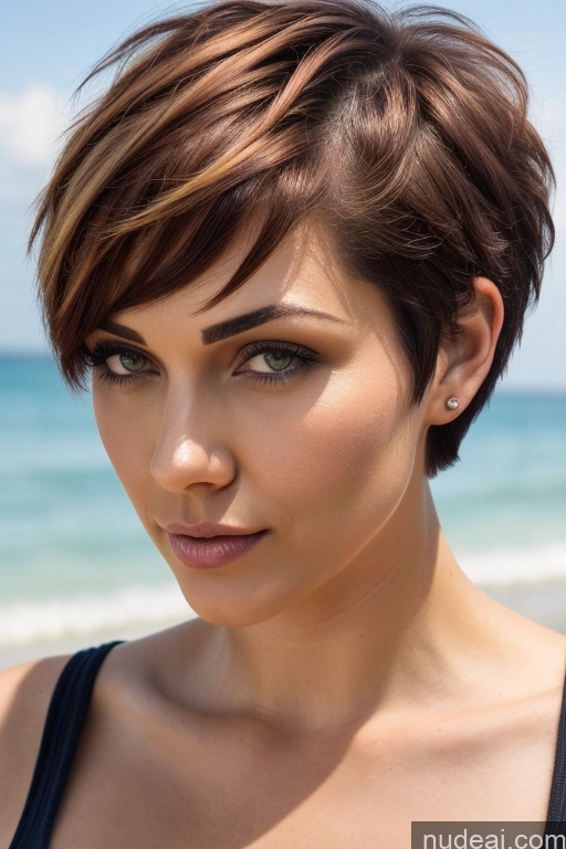 ai nude image of arafed woman with short brown hair and a black top on the beach pics of Short Hair Perfect Boobs Big Ass Close-up View Rainbow Haired Girl Slicked Beach