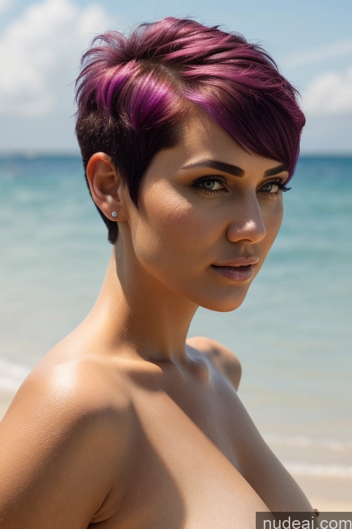 ai nude image of arafed woman with purple hair on the beach near the ocean pics of Short Hair Perfect Boobs Big Ass Close-up View Rainbow Haired Girl Slicked Beach