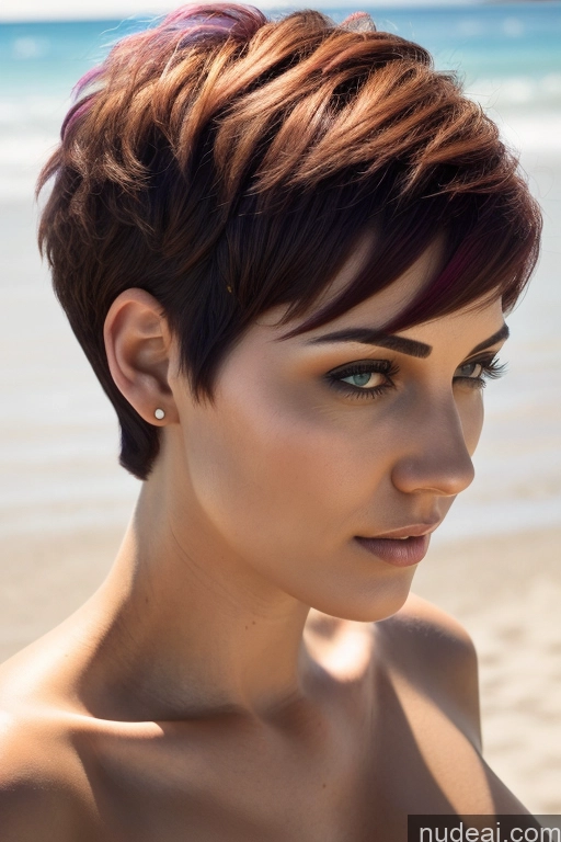 ai nude image of arafed woman with a short haircut on the beach pics of Short Hair Perfect Boobs Big Ass Close-up View Rainbow Haired Girl Slicked Beach