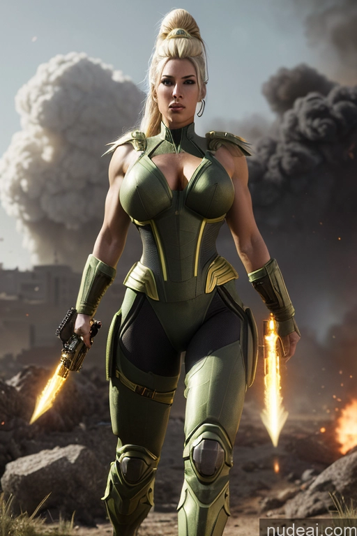 related ai porn images free for Regal Cosplay Busty Muscular Front View Super Saiyan Science Fiction Style Battlefield Neon Lights Clothes: Green