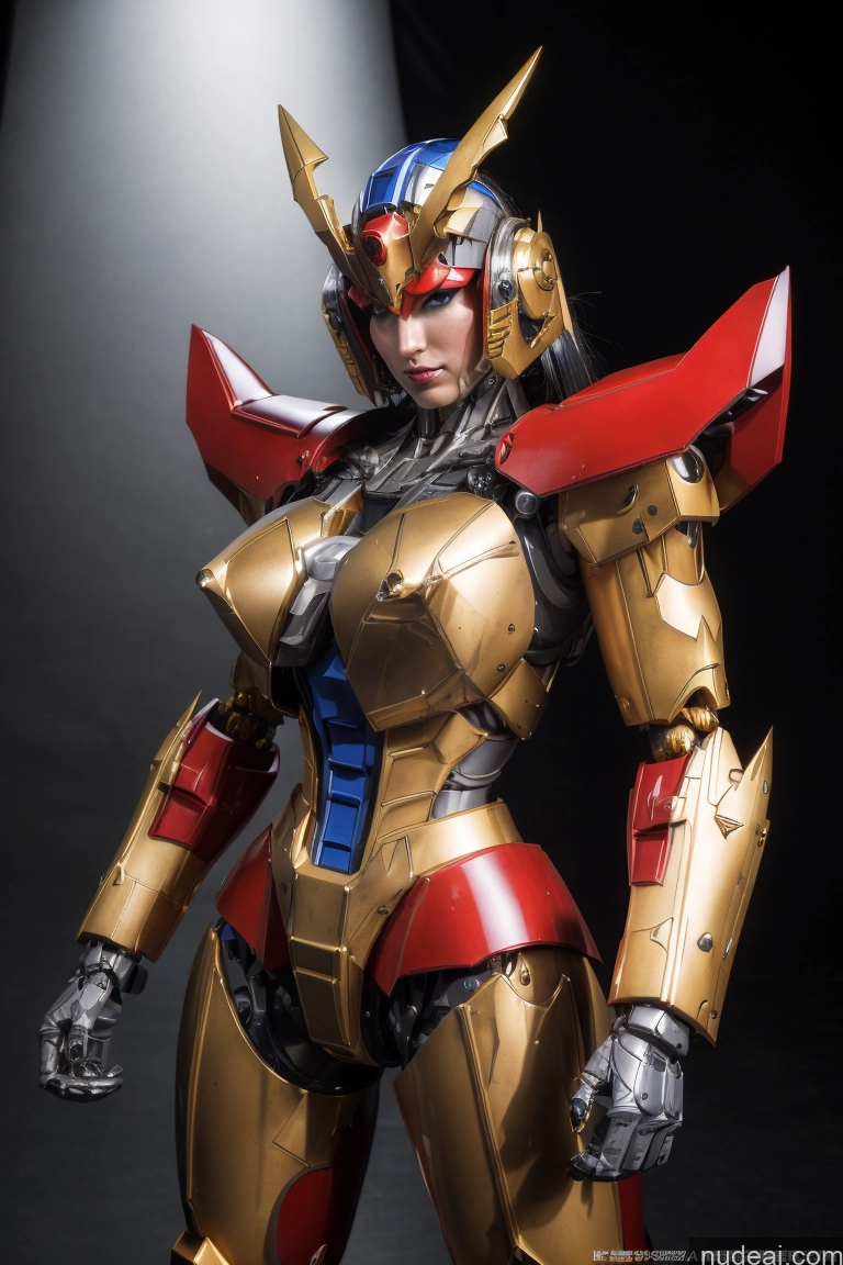 ai nude image of a close up of a woman in a gold and red costume pics of Regal Cosplay Busty Muscular Front View SuperMecha: A-Mecha Musume A素体机娘