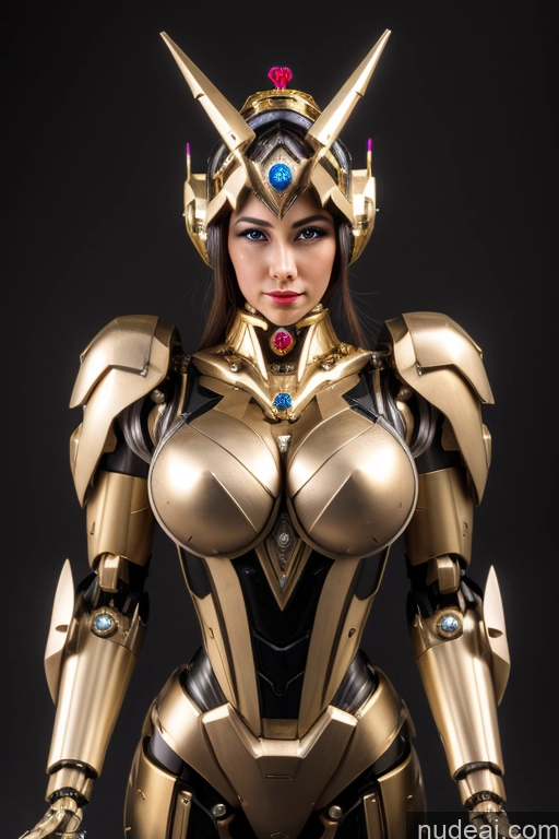 ai nude image of araffed woman in a gold armor with a blue jewel pics of Regal Cosplay Busty Muscular Front View SSS: A-Mecha Musume A素体机娘