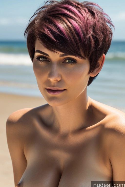 ai nude image of arafed woman with a very big breast on the beach pics of Short Hair Perfect Boobs Big Ass Close-up View Rainbow Haired Girl Slicked Beach