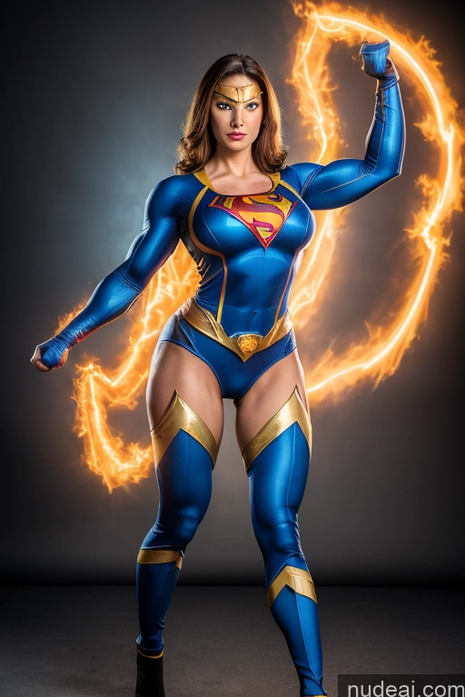 Superheroine Busty Muscular Front View Ukraine Cosplay Powering Up