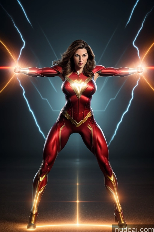 Mary Thunderbolt Busty Muscular Powering Up Heat Vision Neon Lights Clothes: Red Dynamic View Science Fiction Style