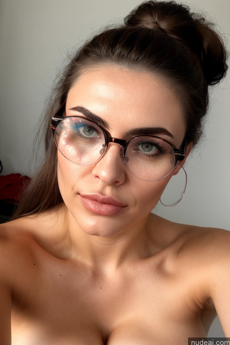 ai nude image of there is a woman with glasses and a top knot on her head pics of One Perfect Boobs Glasses Skinny 20s Sexy Face Brunette Ponytail Latina Bedroom Front View Nude Topless Mirror Selfie Pouting Lips Seductive Short Woman