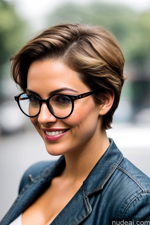 ai nude image of smiling woman with glasses and a denim jacket on pics of Beautiful Glasses Perfect Boobs Big Ass Perfect Body Short Hair Woman 18 Happy Sexy Face Blonde Messy Nude Sleeping