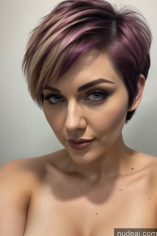 ai nude image of arafed woman with a pink hair and a purple top pics of Perfect Boobs Short Hair Close-up View Rainbow Haired Girl Slicked Big Ass Two Straddling Cute Monster