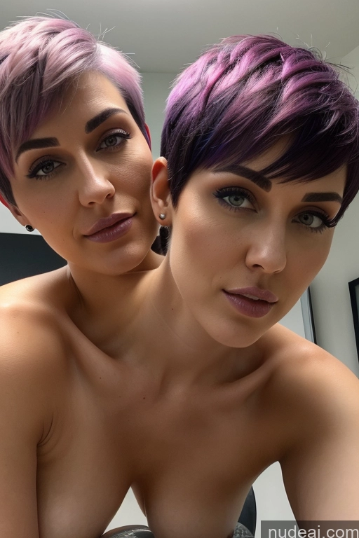 ai nude image of two women with short hair posing for a picture in a bathroom pics of Perfect Boobs Short Hair Close-up View Rainbow Haired Girl Slicked Big Ass Two Straddling Cute Monster