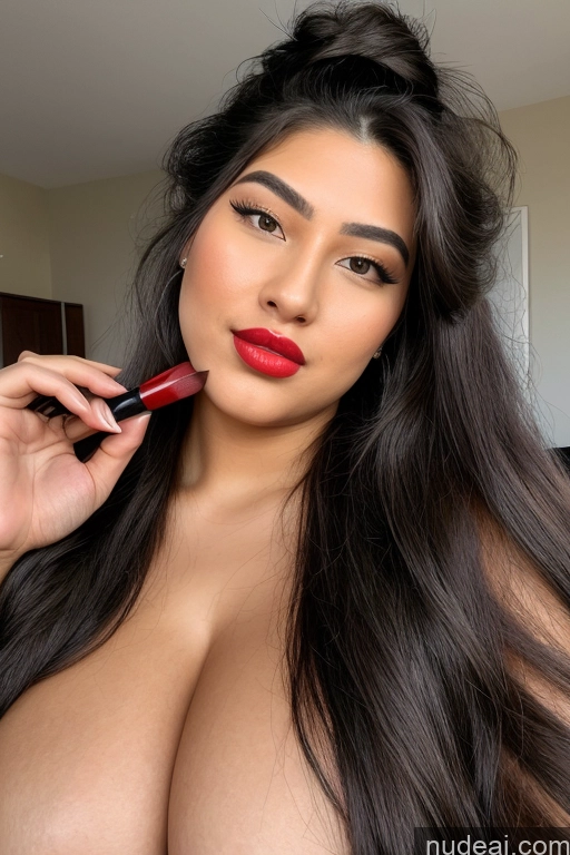 ai nude image of arafed woman with long dark hair and red lipstick posing for a picture pics of Woman Perfect Boobs Beautiful Lipstick Big Ass Long Hair Fairer Skin 18 Orgasm Seductive Sexy Face Black Hair Straight Asian 3d Bedroom Front View Sleeping Nude Bright Lighting Two Chubby