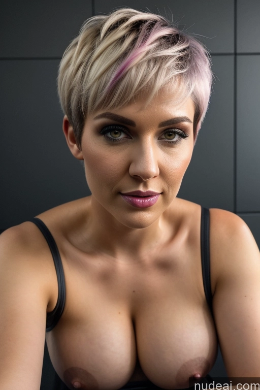 ai nude image of blond woman with pink hair and a black bra top posing for a picture pics of Perfect Boobs Short Hair Close-up View Rainbow Haired Girl Slicked Big Ass Two Straddling Cute Monster Witch