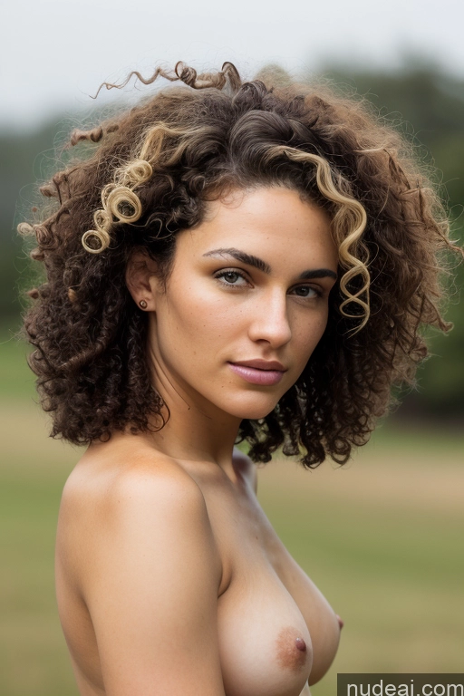 ai nude image of arafed woman with curly hair posing naked in a field pics of Woman One Curly Hair Skinny Fairer Skin Big Ass Big Hips Black Hair Nude Small Tits White Slicked 18 Seductive Side View Cumshot Short