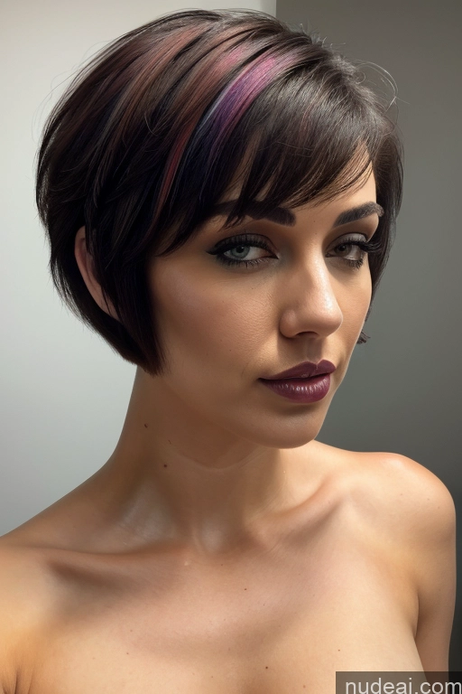 ai nude image of arafed woman with a short haircut and a purple lip pics of Lingerie Model Two Perfect Boobs Short Hair Big Ass Close-up View Dark Fantasy Rainbow Haired Girl Slicked