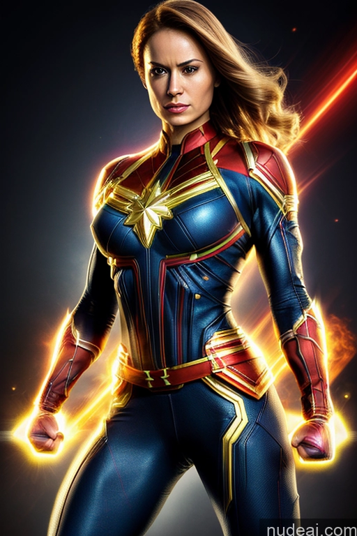 ai nude image of captain marvel is a female superhero in a suit with a glowing cape pics of Busty Superhero Cosplay Captain Marvel Superheroine Muscular Science Fiction Style Space Dynamic View Heat Vision Neon Lights Clothes: Red Powering Up Neon Lights Clothes: Orange Neon Lights Clothes: Yellow Abs