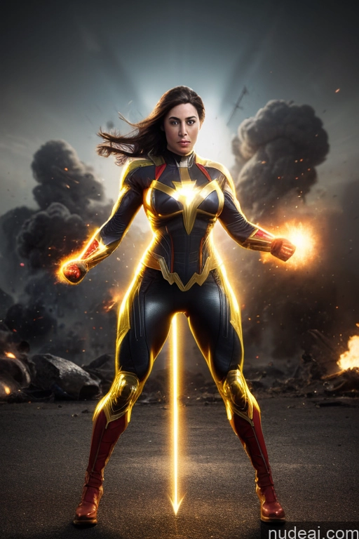 ai nude image of a woman in a costume with a sword in front of a fire pics of Busty Superhero Cosplay Muscular Science Fiction Style Dynamic View Heat Vision Neon Lights Clothes: Red Powering Up Neon Lights Clothes: Orange Neon Lights Clothes: Yellow Mary Thunderbolt Battlefield