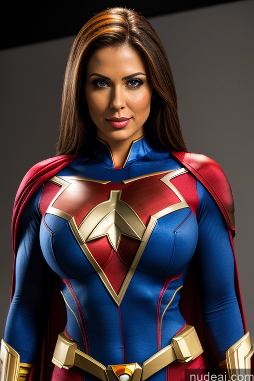 ai nude image of araffe woman in a blue and red costume posing for a picture pics of Busty Superhero Cosplay Muscular Front View Superheroine Power Rangers