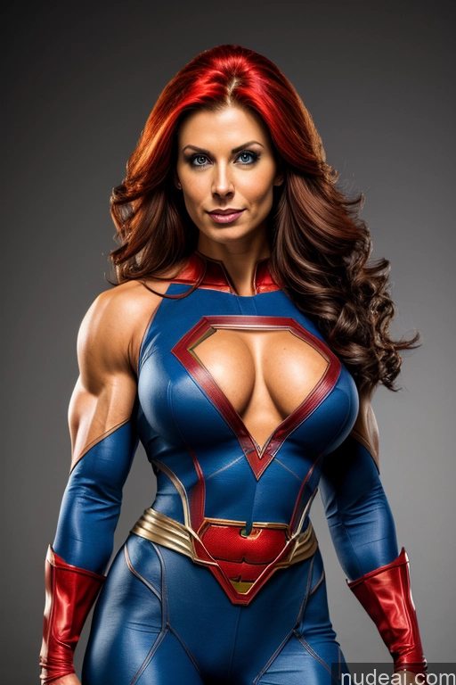 ai nude image of a close up of a woman in a superman costume posing for a picture pics of Front View Superheroine Muscular Superhero Cosplay Busty Captain Planet