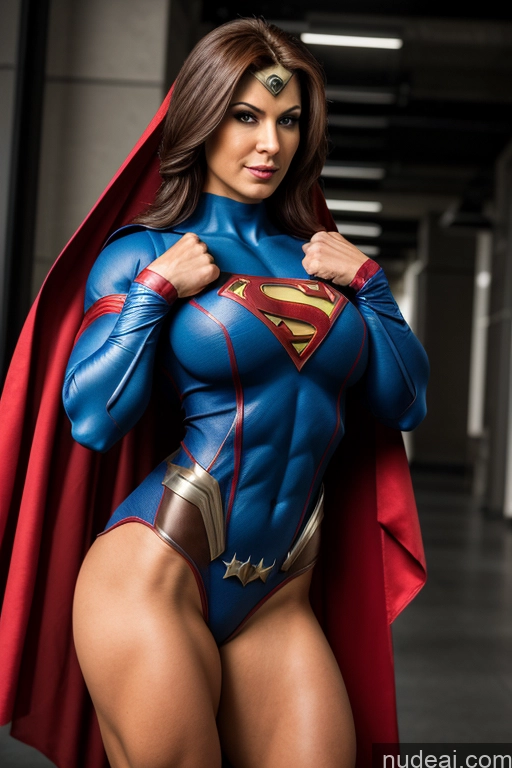 ai nude image of arafed woman in a superman costume posing for a picture pics of Front View Superheroine Muscular Superhero Cosplay Busty Vampire