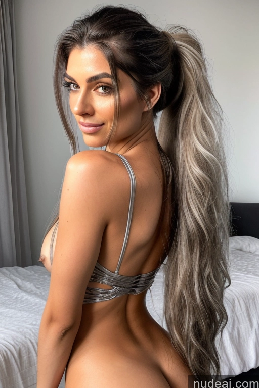 ai nude image of arafed woman with long hair and a ponytail posing on a bed pics of Woman Two Big Ass Perfect Boobs Busty Long Hair 18 Seductive Black Hair Ponytail Latina Skin Detail (beta) Bedroom Front View On Back Nude