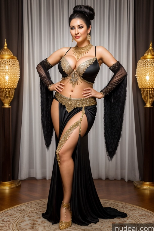 ai nude image of araffe belly dance costume with feathers and a black skirt pics of Busty Perfect Boobs Dance Dress: Belly Dance Black Hair Diamond Jewelry Gold Jewelry Jewelry Pearl Jewelry Transparent High Socks Hair Bun Fantasy Armor Fur 40s Indonesian