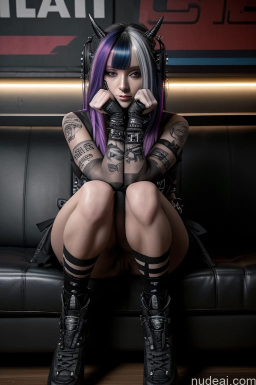 ai nude image of araffe with purple hair and black gloves sitting on a couch pics of Athlete Close-up View Busty Big Ass Rainbow Haired Girl Dutch Couch Gothic Punk Girl Skin Detail (beta) One Spread Pussy