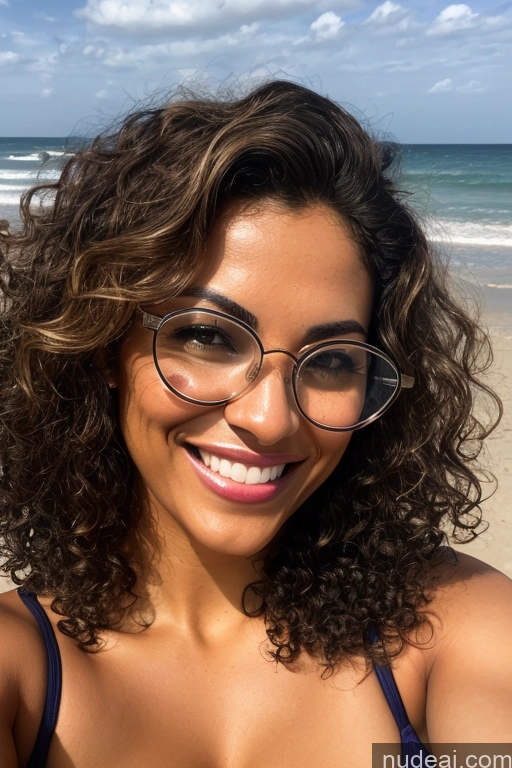 ai nude image of smiling woman with glasses on a beach with a blue sky pics of Milf One Glasses Small Ass Busty Tall Curly Hair Short Hair Tanned Skin Huge Boobs 50s Happy Laughing Orgasm Black Hair Bangs Indian Bedroom Sleeping Nude