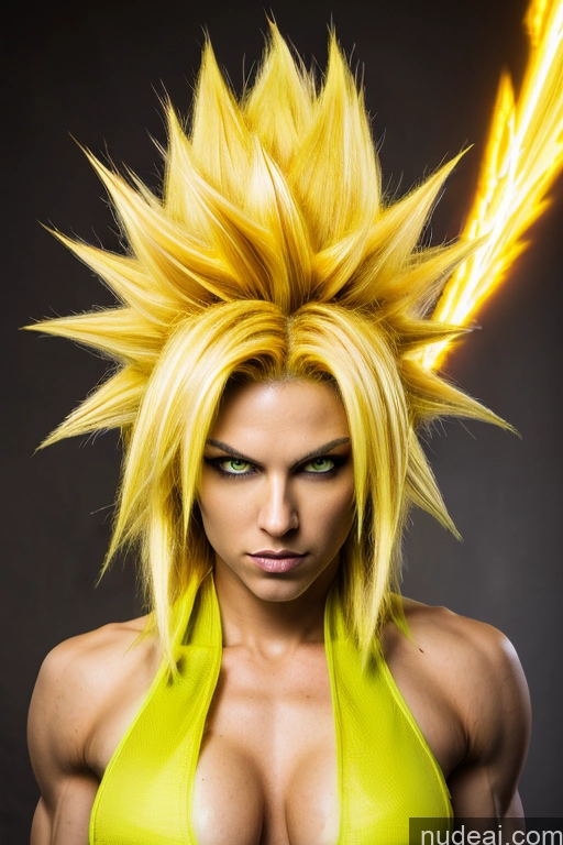 ai nude image of blond woman with yellow hair and yellow bra top posing for a picture pics of Super Saiyan 3 Muscular Cosplay Busty 18 Super Saiyan Science Fiction Style Neon Lights Clothes: Yellow Neon Lights Clothes: Orange Neon Lights Clothes: Red Dynamic View