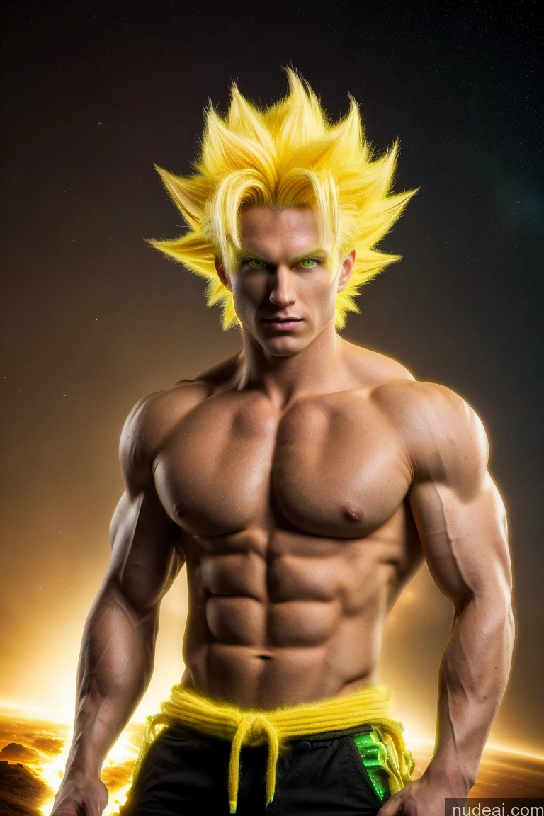 ai nude image of arafed man with a yellow belt and no shirt posing for a picture pics of Super Saiyan 3 Muscular Cosplay Busty 18 Super Saiyan Science Fiction Style Neon Lights Clothes: Yellow Neon Lights Clothes: Orange Neon Lights Clothes: Red Dynamic View Space