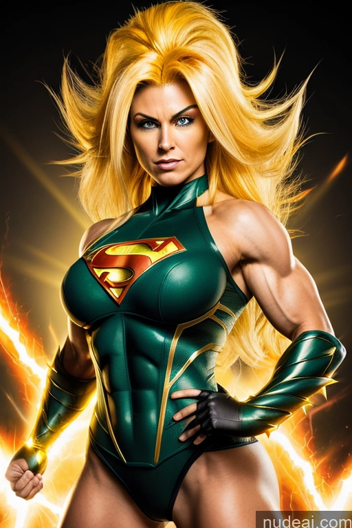 Super Saiyan 3 Powering Up Busty Muscular Super Saiyan Superheroine Superhero