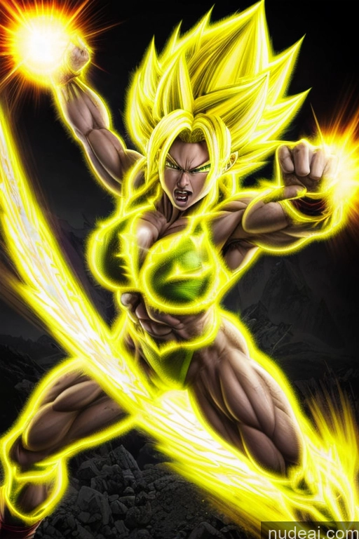 Super Saiyan 3 Powering Up Busty Muscular Super Saiyan Regal Neon Lights Clothes: Yellow