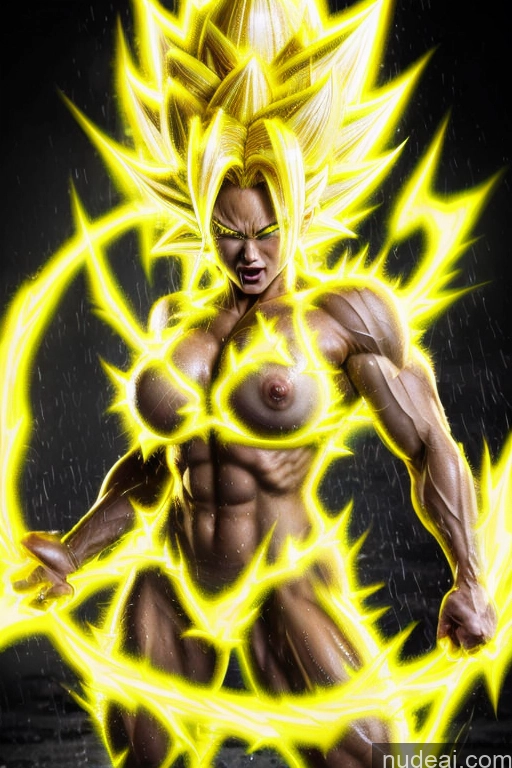 Super Saiyan 3 Powering Up Busty Muscular Super Saiyan Regal Neon Lights Clothes: Yellow Shower