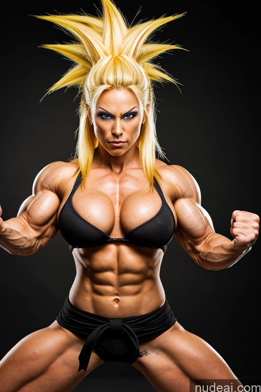 ai nude image of arafed woman with blonde hair and a black bikini posing for a picture pics of Powering Up Busty Muscular Martial Arts Super Saiyan 3