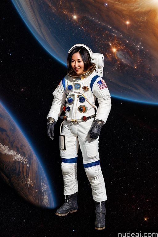 ai nude image of astronaut in space suit standing in front of a planet with a sun in the background pics of One Brunette 20s Asian Topless Small Tits Space Suit