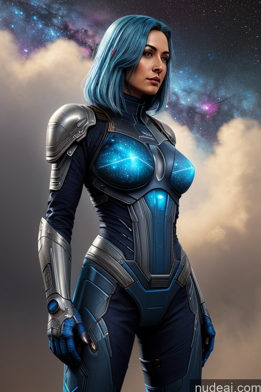 ai nude image of arafed woman in a futuristic suit with blue hair and a blue wig pics of Stargazing Spreading Legs Sci-fi Armor Blue Hair