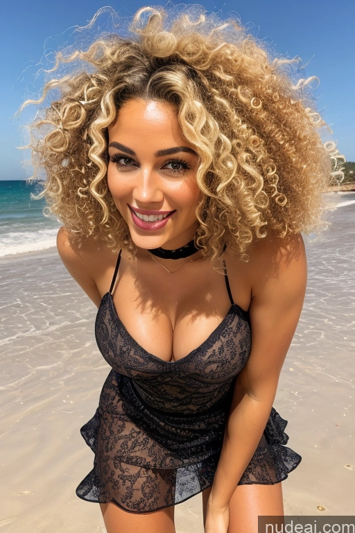 ai nude image of araffed woman with curly hair posing on the beach pics of Bimbo Perfect Boobs Beautiful Big Hips Short Hair Curly Hair Dark Skin 18 Happy Black Hair Messy Black Party Dress Long Skirt Pantyhose Choker