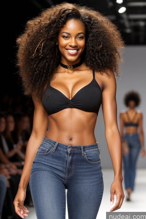 ai nude image of a woman with a very big breast walking down a runway pics of Dark Skin Skinny Big Hips Long Legs Tall 18 Curly Hair Black Happy Black Hair Mall Choker Jeans Crop Top Gold Jewelry Busty Perfect Boobs Beautiful Perfect Body