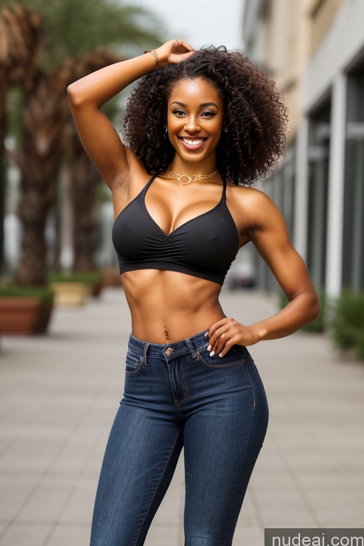 ai nude image of arafed woman in a black top and jeans posing for a picture pics of Dark Skin Skinny Big Hips Long Legs Tall 18 Curly Hair Black Happy Black Hair Mall Choker Jeans Crop Top Gold Jewelry Busty Perfect Boobs Beautiful Perfect Body