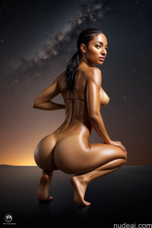 ai nude image of arafed woman in a bikini kneeling on a beach at night pics of One Skinny Small Ass Black Hair Oiled Body 30s Nude Close-up View Woman Small Tits Transparent Black Squatting Short Pigtails Orgasm Kitchen Stargazing