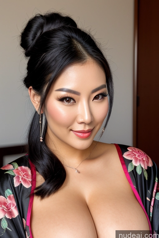 ai nude image of arafed asian woman with big breast posing for a picture pics of Busty Perfect Boobs Black Hair Pearl Jewelry Sexy Face Hair Bun Kimono Korean Jewelry