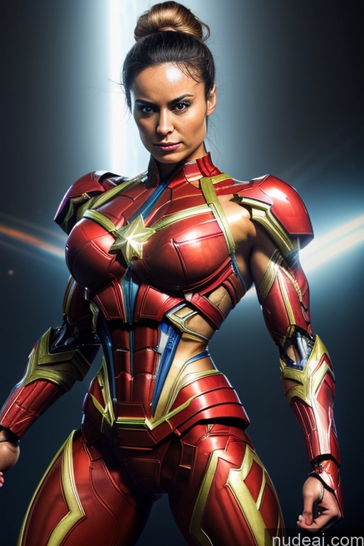 Captain Marvel Busty Superhero Powering Up Cosplay Science Fiction Style Bodybuilder Abs Perfect Boobs Heat Vision SuperMecha: A-Mecha Musume A素体机娘 Space Regal