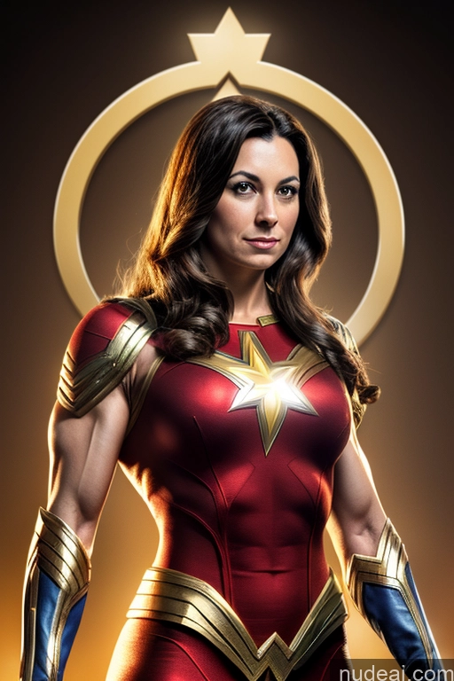 ai nude image of a close up of a woman in a red and gold costume pics of Regal Mary Thunderbolt Muscular