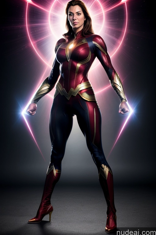 Regal Mary Thunderbolt Neon Lights Clothes: Red Fairer Skin Superhero Science Fiction Style Powering Up Heat Vision Muscular